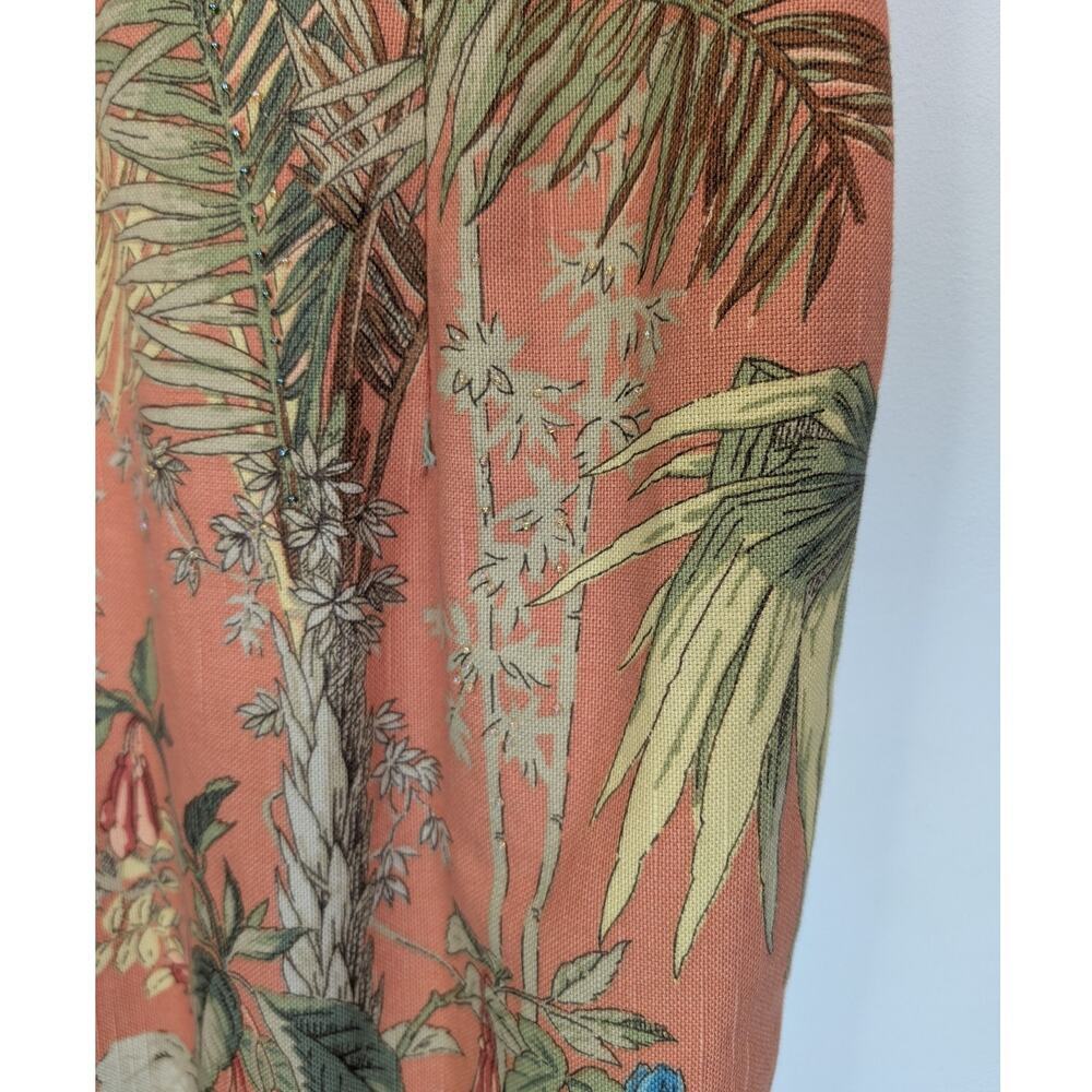 Talbots 12P Orange Tropical Palm Print Hawaaiin Sheath Dress V Neck Seed Beading - Picture 11 of 13
